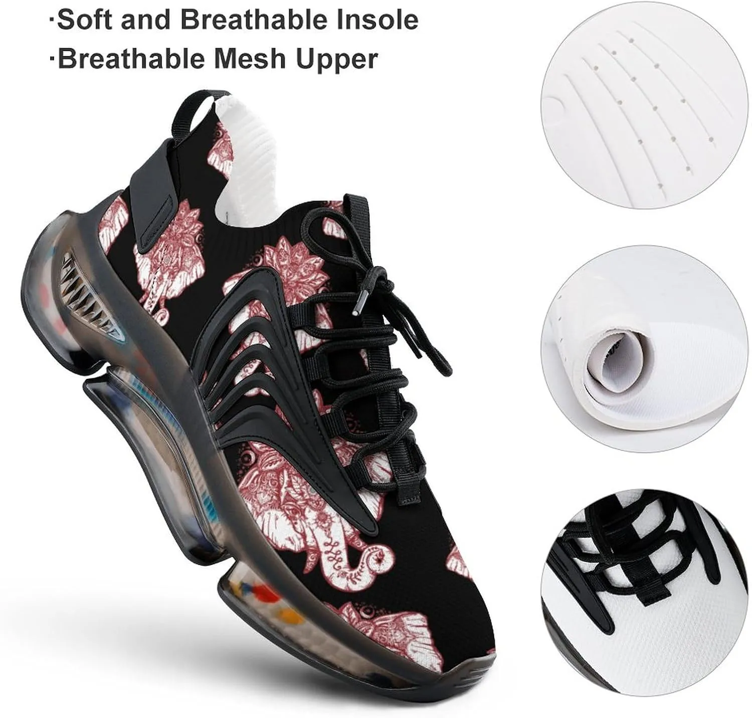 Yoga Elephant with Plant Walking Shoes for Men Lightweight Tennis Fashion Elastic Sports Shoes Cushion Basketball Shoes