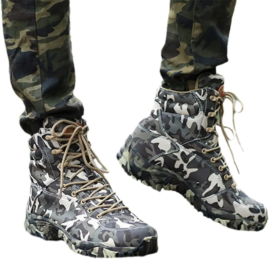 ZINERLIK Men's Military Tactical Boots Spring Waterproof Canvas Camo Camping Hiking Hiking Boots Outdoor Sneakers