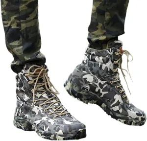 ZINERLIK Men's Military Tactical Boots Spring Waterproof Canvas Camo Camping Hiking Hiking Boots Outdoor Sneakers